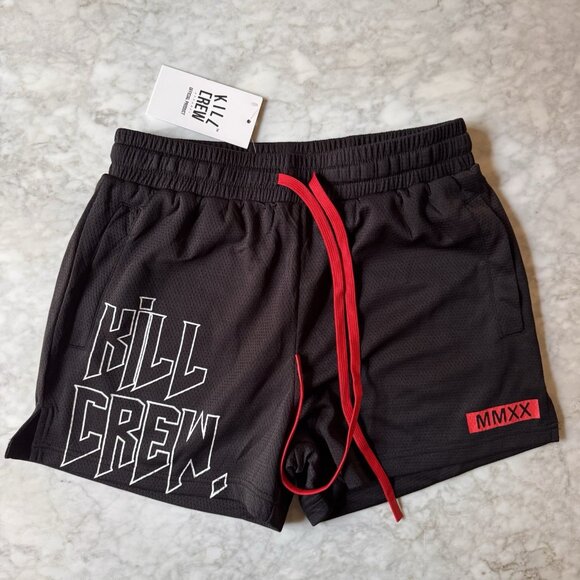 Kill Crew Pants - Muay Thai Shorts Mid Thigh Cut Size M Kill Crew Training Gym Athletic Red Black